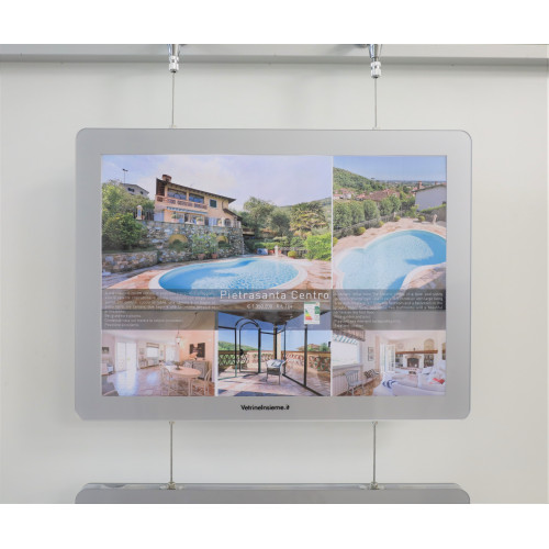 Composizione 4 espositori luminosi LED da vetrina formato A4 modello Tablet per agenzia immobiliare