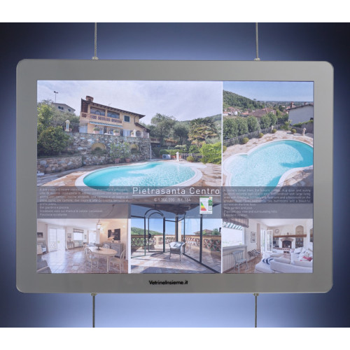 Composizione 16 espositori luminosi LED formato A4 modello Tablet per agenzie immobiliari