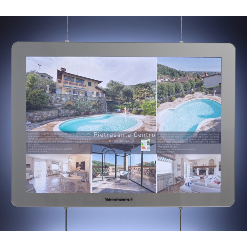 Espositore luminoso LED formato A4 modello Tablet per agenzie immobiliari